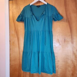 J. Crew Women's Broken-in Jersey Tiered Mini Dress in Teal, Size XXS (Runs Big)